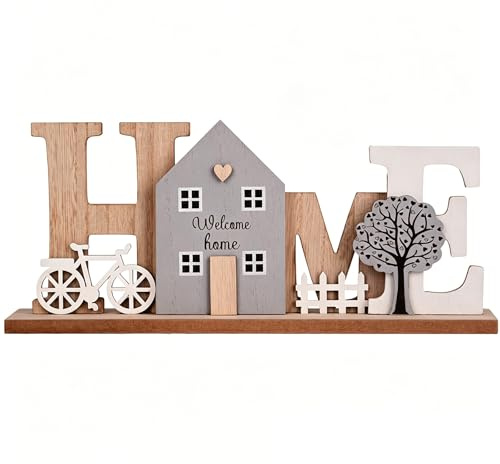 Wooden Display Stand Home Decoration, Lettering Home Sign Ornaments for Living Room, Rustic Homes Accessories with Welcome Homes for Window Sill, Hallway, Bedroom, Housewarming & Newlywed Gifts