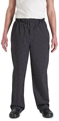 Mercer Culinary M60030BFPM Millennia Men's Black Cook Pants with White Fine Pinstripe, Medium
