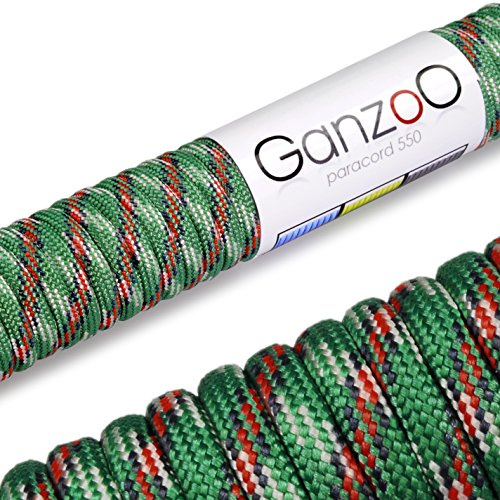 Ganzoo Paracord 550 Seil, Nylon-Polyester, 4mm, Typ 3, 30 Meter, 7 Kernstränge, Outdoor-Schnur, Allzweck-Seil, Hundehalsband, Hundeleine, Armband knüpfen, Camping, Survival - rot grün