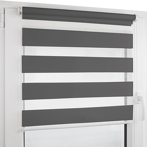 Deco4Me Doppelrollo Klemmfix ohne Bohren (140 x 160 cm, Anthrazit) - Duo Rollo lichtdurchlässig - blickdichte Rollos für Fenster ohne Bohren - Klemmrollo, Fensterrollo, Innenrollo (Stoffbreite 136 cm)