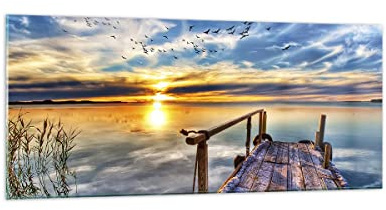 Wandbilder Dekoration Wohnzimmer See Brücke Panorama Bilder auf Glas 120x50cm Glasbild Schlafzimmer Küche Wand Kunstdruck Art Groß Wanddeko Bild im Glas Modern Wall Decor Glasdruck GAB120x50-3963