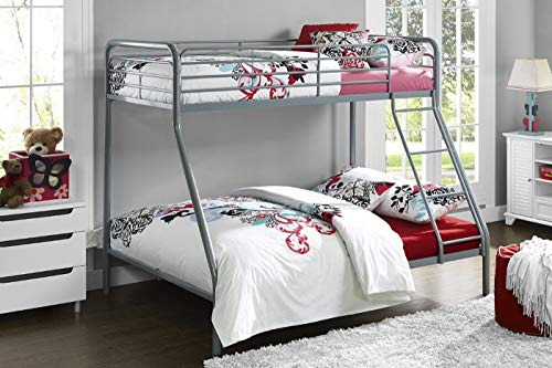 DHP Triple Metal Bunk Bed Frame – Single Over Double Bunk Bed for Kids, Teens & Adults – Heavy Duty Metal Bed Frame with Slanted Safety Ladder & Guardrails, No Mattress, White (198 x 144 x 160 cm)