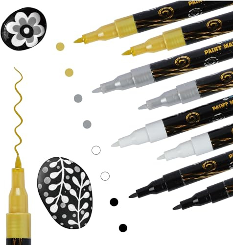 INK LAB Stylos de Peinture Acrylique Noir et Blanc Marqueurs Peinture Acrylique Permanente pour Roche Bois Verre Papier Céramique,4 Noirs 5 Blancs 3 Dorés 3 Argentés,0.7mm