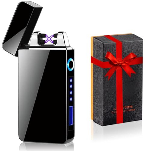 ASANMU Accendino Elettrico USB, Regalo per la Festa del Papà, Accendino Ricaricabile Elettronico Accendino Touchscreen USB Accendino Plasma Antivento Senza Fiamma Accendino Dual Arco,Idee Regalo Papà