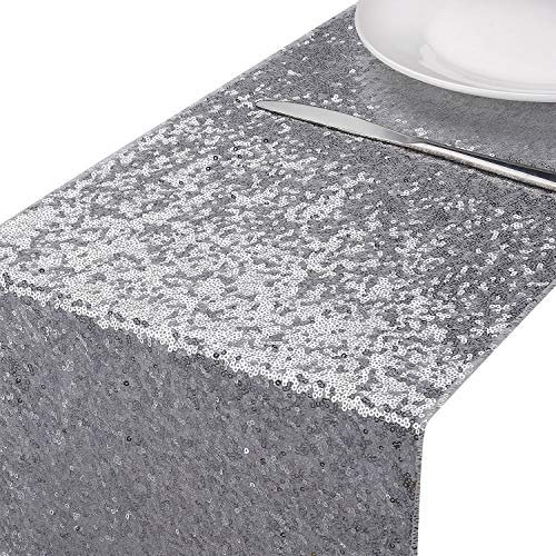 MengH-SHOP Tischläufer Pailletten Silber Tischdecken Tischfahne Dekoration für Party Hochzeit Geburtstag Baby Duschen 30 * 280cm