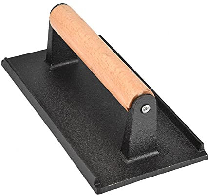 Jacksking Prensa de Tocino de Hierro Fundido, Peso de Filete Comercial Mango de Madera Parrilla de Tocino Prensa de Hamburguesa Prensa de Queso Prensa de Plancha Cocina Carne Peso