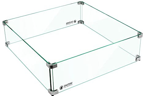 Holy Fire 29.5 L x 29.5 x 6 Square Fire Pit Glass Wind Guard Clear Tempered Glass Flame Protective Pane Wind Resistant - Fits 24” Square Fire Pit Burner Pan