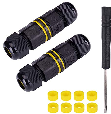 UPOOS Verbindungsbox Kabelverbinder Wasserdicht, IP68 4-Polig für Ø5-12 mm Kabeldurchmesser, Garten Kabelmuffe Abzweigdose Verbindungsmuffe Kabelverbinder (2-Pack schwarz)