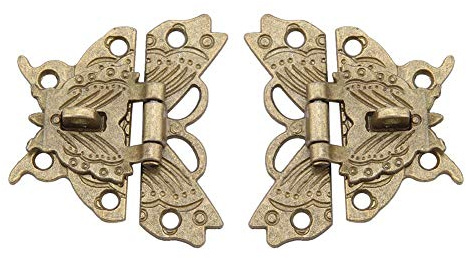 GOTOTOP 2 Stück Vintage Design Alu Riegel, Retro dekorative Kabinett Schmuckschatulle Antike Schnalle Schmetterlinge geformte Holzhülle Gravierte Hasp Riegel