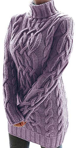 Turtle Neck Long Jumpers Dresses For Women Oversized Cable Knit Jumper Dress Women Ladies Knitted Jumpers Womens High Neck Sweater For Women Pullover Sweaters Pullovers Thick Fitted Plain Purple M