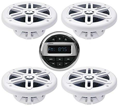 PIMAR Kit stereo con casse bianche radio bluetooth accessori barca gommone nautica (4 CASSE)