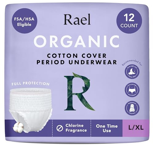 Rael Bragas Menstruales con Cubierta de Algodón Orgánico (L-XL, 12 Uds) | Desechables, para Flujo Muy Abundante, Noche y Postparto, Hipoalergénicos, Sin Fragancia, Sin Cloro, Vegano, Cruelty Free