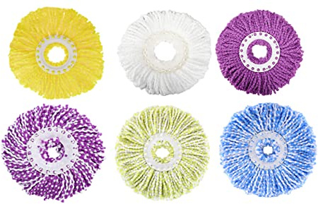 Hovico Lot de 6 têtes de balai à franges colorées compatibles avec Hurricane - Rotation à 360° - Tête de balai magique en microfibre - Compatible avec les têtes de balai rondes standard de 16,3 cm