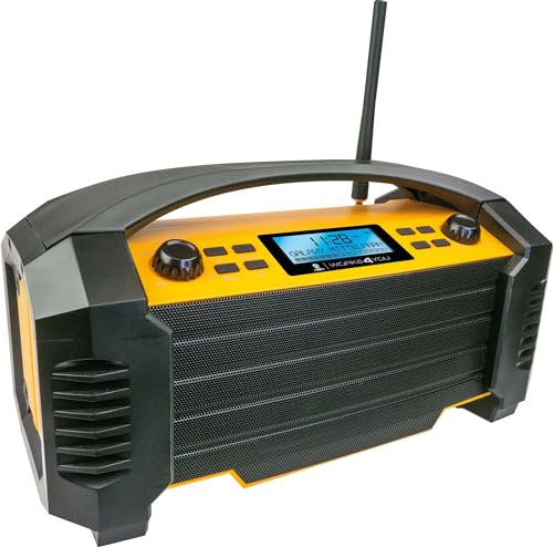 SCHWAIGER -DABWORK2- DAB+ Baustellenradio mit DAB+, UKW, Bluetooth, AUX, USB-Ladeport, leistungsstarker Li-Ion Akku, mit Netzkabel, Digitalradio mit 15 W RMS Lautsprecher, 4004005659948