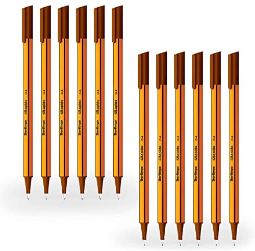 Berlingo Fineliner Set, 12 Stück, 0.4mm, dreieckige Form, Farbige Stifte, metal Spitze, Schreiben, für das Büro, das Home Office oder die Schule und Uni, Serie Rapido (Braun)