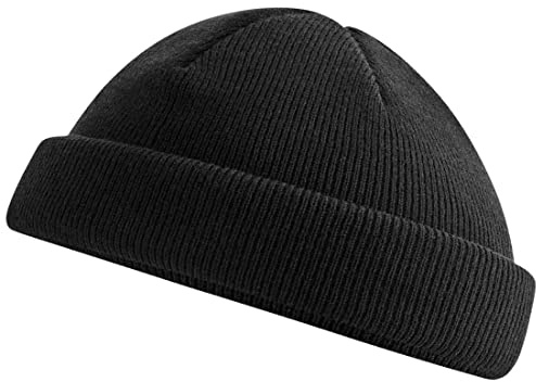 Roughtex Fisherman Beanie – Fischermütze Herren & Damen - Feinstrick Mütze zweifach umgeschlagen, Einheitsgröße Schwarz