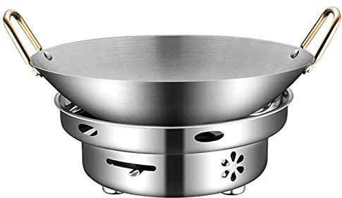 EdirFtra Spiritus-Feuerstelle mit Topf verdickter Edelstahl-Campingkocher Spiritus-Feuerstelle Indoor-Utensilien, Silber.,28CM