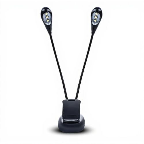 Zunate Notenständer-Licht, LED-Clip-On-Notenständer-Bücherlampe Doppelte verstellbare Arme Mini-Lesebuchlicht für Schüler/Kinder & Musik- / Klavierspieler(6 Perlen)