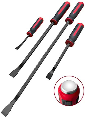 ROTATION 4 tlg Stemmhebel-Satz mit Kunststoff-Softgriff und Metall-Schlagköpfen, Brecheisen, Brechstange, Hebeleisen, Montierhebel | Rot