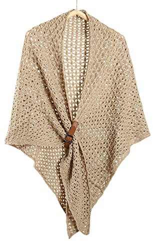 WLLDDDIU Schal Damen,Winterschals Groß Aushöhlen Stricken Dreiecksschal Warmer Schal Dicke Decke Lederschnalle Beige Schal Großer Winterschal Trendige Stola-Schals Für Frauen