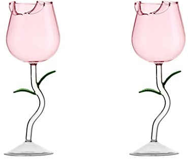 Lot de 2 verres à vin rouge en forme de rose fantaisie - Verres à vin rouge - Flûtes à champagne en cristal transparent pour pendaison de crémaillère, mariage, anniversaire, célébrations - 280 ml