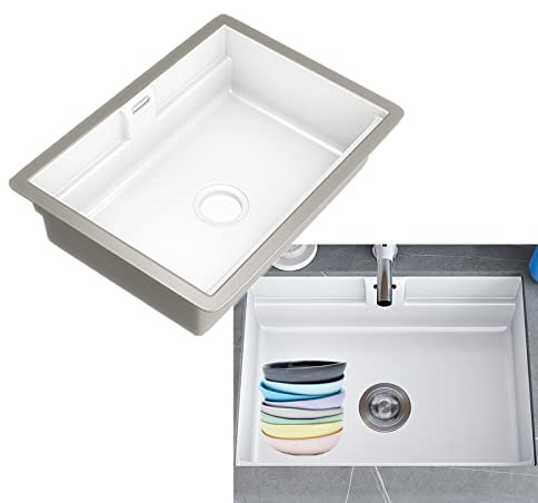 Évier Jardin Professionnel Cuve Simple,Vasque à Poser en Céramique Rectangulaire,Évier de cuisine de ferme,avec Planche à laver Et Accessoires D'installation,Lavabo Design Moderne ( Color : Wit , Size
