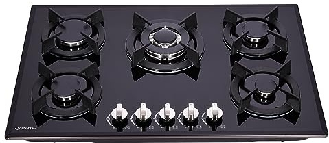 Tymetik Gas Cooktop 30 Inch, Built-in Tempered Glass Gas Stovetop 5 High Efficiency Burners Gas Stove Top Propane/Natural Gas Convertible Gas Hob (Black)