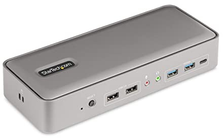 StarTech.com Dual-Laptop USB-C KVM Docking Station, Dual Monitor 4K 60Hz DisplayPort Dock, 5-Port USB Hub, GbE, 90W/45W Power Delivery to Two Laptops, Windows/Mac, 2-Host KVM Dock (129N-USBC-KVM-DOCK) | Charges two laptops, with a 5-port USB hub, 10Gbps USB-A and USB-C, Gigabit Ethernet, audio and MAC pass-through