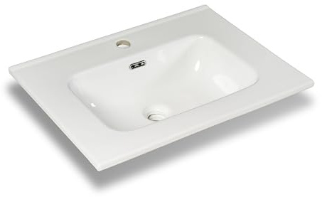 NORBE Lavabo ad Incasso (60x46 cm) in Ceramica | Lavandino Design Moderno vasca rettangolare | Finitura Bianco Lucido | Lavamani senza Piletta| Bacinella Sanitari Bagno (Vasca Quadra, 60x46 cm)