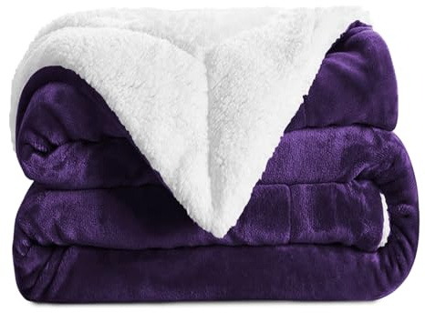 Aspire Homeware Sherpa Fleece Throw Blanket Soft Fluffy King Size Bed Throws Large Travel Blankets Microfiber Sofa Throw (Purple, (200 x 240 cm))