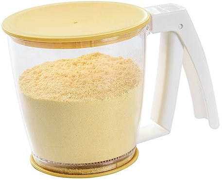 BESTonZON Mehlsieb Kunststoffsieb Küchensieb Gelb Feinmaschiges Handstreuer mit Deckel Einhandbedienung Rundes Mehlsieb für Mehl Puderzucker Kaffeepulver Backen und Küche 1 Stück