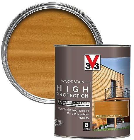 V33 High Protection Woodstain for Exterior Wood, Medium Oak, 750ml