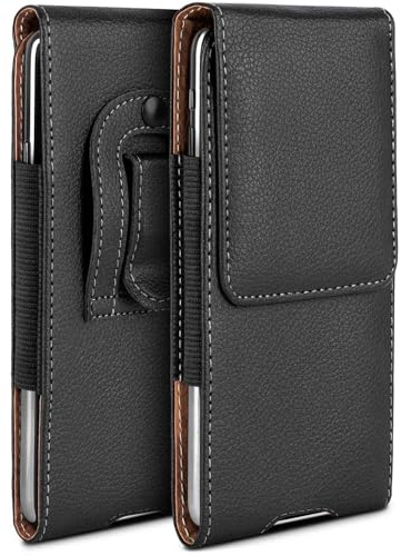 moex Plug Case für Apple iPhone 15 Pro Max Hülle mit Gürtelclip, Handy Gürteltasche PU Leder, Handyhülle zum Einstecken, Lederhülle Gürtel Schutzhülle Einsteckhülle Etui, Schwarz