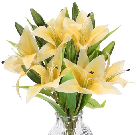 PATIKIL Lilie Falsche Blumen 6Stk Lilie Künstliche Blumen Künstliche Lilie Seide Gefälschte Blumen Vase Echte Note für Haus Dekor Mittelstück Tisch Ornamente Esszimmer Gelb