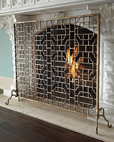 Kaminschirme, Designer-Kaminschirm mit Einzelpaneel, brüniertes Gold-Finish, moderner Kaminschirm, flach