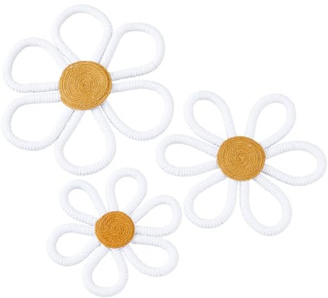DICOSMETIC Boho-Dekoration, Kinderzimmer, Schlafsaal, Dekoration, 3 Größen, Blumenmuster, Makramee, gewebte Baumwolle, Wanddekoration, Blume, Wandbehang, Gänseblümchen, Kinderzimmer, Dekoration für