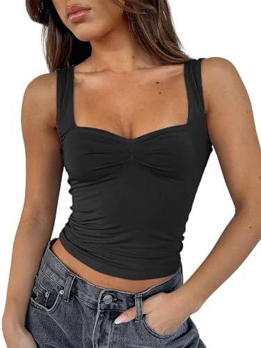 FOFAINWE Y2K Clothes Träger-Tops Für Damen (Schwarz,S)