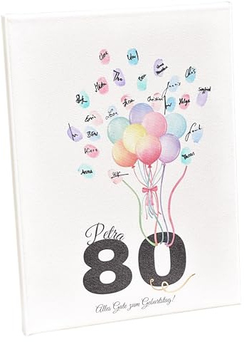 KATINGA Leinwand für Fingerabdrücke als Gästebuch - Geschenk zum runden Geburtstag (80)