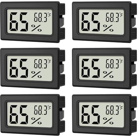 Lot de 6 mini hygromètres hygromètre d'intérieur - Mini thermomètre numérique - Jauge d'humidité - Thermomètre d'intérieur - Moniteur Fahrenheit (℉) pour thermostat de reptile, bocaux reptiles