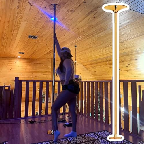 Oracra Pole Dance Stange Goldstabilisierte Pole Dancing für Zu Hause, Permanent Drehender Tänzer Stripping Pole Zum Üben, Wettbewerbstanzpol Set, Keine Bohrungen (Color : Gold, Size : 9.5ft-9.8ft)