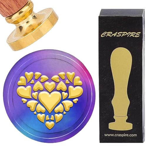 craspire Siegelstempel Mit Liebesherz, 25 mm, Rund, Siegelwachsstempel, Vintage, Retro, Abnehmbarer Messingkopf Mit Holzgriff Für Hochzeit, Valentinstag, Umschläge, Einladungen, Dekoration