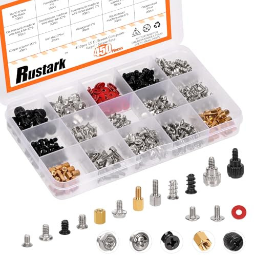 Rustark 450Pcs Computer Screw Assortment Kit Motherboard Standoffs Screws Set PC Screws Kit for Universal Motherboard Hard Drive Computer Case Laptop Case Repair DIY Installation