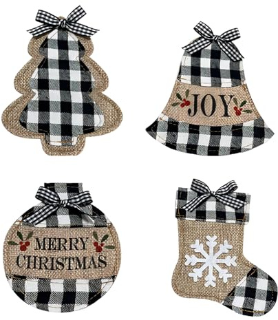 4 PCS Christmas Cutlery Bags Christmas Utensil Holder Christmas Knives Tableware Cutter Bags Set Xmas Cutlery Holder Set Napkin Bag for Christmas Party Table Decoration (Black&White)
