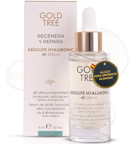 GOLD TREE 4D HyaluronSerum. Gesichtsserum für Frauen 30 ml Bio & Vegan. Straffendes Gesichtsserum für alle Hauttypen. Anti-Aging-Serum regeneriert und Repariert die Haut. Nicht an Tieren Getestet