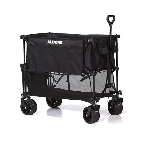 ALDORR XXL Bollerwagen - 400L Faltbarer Bollerwagen mit 300KG Tragfähigkeit, All-Terrain PU-Lederräder & Vorderbremsen - Ideal für Strand, Camping & Parkausflüge - Mit Abnehmbarer Seitentasche