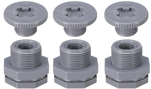 PATIKIL Raccordo a Tappo in PVC con Spina NPT1/2, 3pz Raccordi a Tappo Serbatoi d'Acqua con Guarnizione in Silicone per Tubo Giardino per Secchio Pioggia, Lavandini, Acquari, Grigio