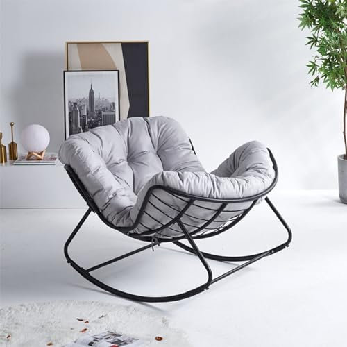MZYSGFCY Schaukelstuhl für draußen, Schaukelstuhl für drinnen, bequemer Schaukelstuhl mit dickem Kissen, moderner Loungesessel, für Terrasse, Hof, Garten, Wohnzimmer (Farbe: Cremeweiß) (Grau)