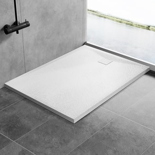 AQUARA Shower Trays, 1200 x 700mm SMC Slip-Resistance Shower Tray with Shower Waste. Stylish Walk in Base for Shower Enclosure, White