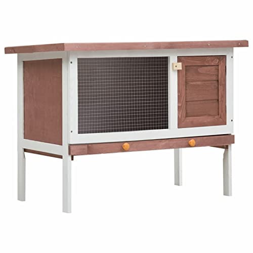 Homgoday Kaninchenstall für den Außenbereich mit einer Etage, braun, aus Holz, Einrichtung für Haustiere, für Hühner, Kaninchen