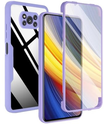 UPLAI Transparente Funda para Xiaomi Poco X3 Pro/Poco X3 NFC, 360° Grado Militar Antigolpes Carcasa Protector de Pantalla Incorporado, Ultradelgado PC + TPU Estuche Caso. Morado